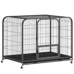 PawHut Steel Dog Crate with Wheels, 3 Doors, Removable Tray & Secure Lock, Black
