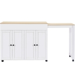 Modern Bar Table with 6 Adjustable Shelves and Storage Cabinet, Extendable Dining Table for 4–6 People, 118-180L x 50W x 94H cm, White