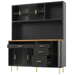 Modern Highboard with Height-Adjustable Shelves & App-Controlled LED, Tall Cabinet for Living, Dining Area, 145L x 39W x 171H cm, Black