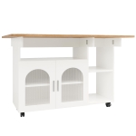 Mobile Kitchen Island with Fold-Down Dining Extensions, Versatile Serving Trolley with Open Shelves, 120L x 30-70W x 79.5H cm, White