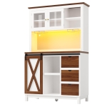 Modern Cabinet with App-Controlled RGB LED Lighting and Music Sync, Tall Sideboard with Adjustable Shelves, 104L x 40W x 180H cm, White