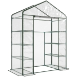 Outsunny Walk in Greenhouse with 4-Tier 8 Shelves, Green House with Hemmed Cover, Roll-up Zipped Door, Steel Frame, 143 x 73 x 195cm
