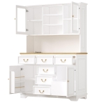 Tall Kitchen Cabinet with Integrated USB Ports & Ergonomic Worktop, Stylish Sideboard with Adjustable Shelves, 118L x 39.5W x 180H cm, White