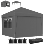 Outsunny Tonnelle de jardin pliante 3 x 3 x 2,75 m anti-UV 30 + avec fenêtres + parois latérales + sac de transport gris foncé