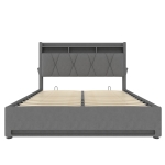 Hydraulic Storage Bed Frame with LED Lighting and USB Type-C Charging, Stylish Bed with Open Shelf, 158L x 221W x 116.5H cm, Dark Gray