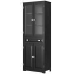 HOMCOM Buffet haut armoire de cuisine 4 portes dont 2 portes vitrées et 1 tiroir hauteur 160 cm avec étagères en bois noir