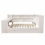 Multi-Functional Single Daybed with Bookcase & Computer Desk, Space-Saving Bed Frame with Ergonomic Desk, 63L x 114W x 100H cm, White