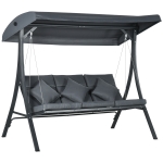 Outsunny Balancín de Jardín Exterior Columpio de 3 Plazas con Toldo Ajustable y Marco de Acero 202x115x168 cm Gris Oscuro