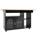 Mobile Kitchen Island with Folding Dining Tops and Storage, Multifunctional Dining Trolley for Modern Homes, 120L x 30-70W x 79.5H cm, Black