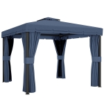 Outsunny 3 x 3(m) Patio Gazebo Canopy Garden Pavilion Tent Shelter Marquee with 2 Tier Roof, Netting and Curtains, Dark Blue