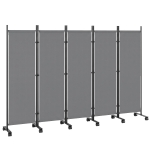 Outsunny Kamerscherm 5-delig 252 x 40 cm Vrijstaand Paravent met 12 Wielen Opvouwbaar DIY Donkergrijs