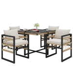 Hand-Woven Garden Sofa Set with Foam Cushions, Stylish Garden Lounge Set for 4 People, 110L x 110W x 74H cm, Beige+Black