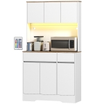 HOMCOM Buffet cuisine meuble cuisine rangement haut avec lumière LED RGB, plan de travail, 6 portes, 2 tiroirs, blanc