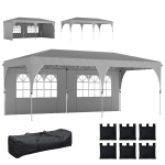Outsunny Tonnelle de jardin 3 x 6 m pop up tente pliante réglable en hauteur imperméable protection UV50+ gris