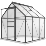 Outsunny Serre en polycarbonate et aluminium avec porte battante et fenêtre de toit, 3.6㎡, Gris