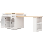 Extendable Kitchen Island with App-Controlled RGB Lighting, Versatile Storage Cabinet with Adjustable Shelf, 126-196L x 59W x 94H cm, White