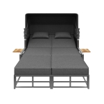 Convertible Garden Lounge Set with Double Reclining Lounger, Outdoor Rattan Sofa Set with Adjustable Backrest, 128L x 117W x 40H cm, Gray