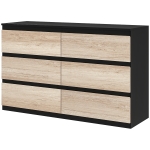 HOMCOM Commode 6 tiroirs meuble de rangement sans poignées design minimaliste 120 x 39 x 75 cm noir et bois naturel