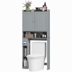 HOMCOM Meuble WC dessus de toilette ou machine à laver, 2 portes, 3 compartiments, porte-papier toilette, 80x19,5x170cm, gris