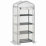 Outsunny Folien-Gewächshaus, Treibhaus, Mini-Gewächshaus, Pflanzenhaus, Frühbeet, 4 Regalfächer, 70 x 50 x 160 cm, Weiß