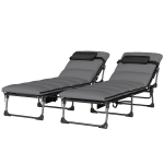 Outsunny Lot de 2 Bains de Soleil Transat de Jardin Matelas XXL 9cm Inclinable 180° Plat Pliable à 5 Positions 200x57x38cm Gris