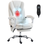 Vinsetto Fauteuil de bureau direction massant chauffant hauteur réglable dossier inclinable toile de lin blanc