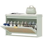 HOMCOM Banc à chaussures, banc de rangement, assise rembourrée, tiroir rabattable, porte en rotin, 80 x 26 x 47,5 cm, vert