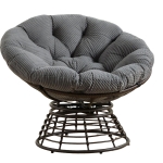 Poltrona Papasan, girevole a 360°, cuscino spesso(tessuto a coste), struttura in acciaio, 92x92x67 cm, Grigio