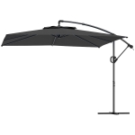 Outsunny Parasol déporté carré 3 x 3 m avec manivelle, base croisée, parasol inclinable rotation à 360° toile 180 g/m² gris foncé