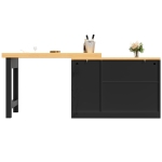 Extendable Bar Table with App-Controlled LED Lighting, Modern Kitchen Island with 360° Swivel Function, 120-180L x 40W x 71.5H cm, Black