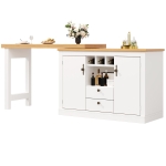 Extendable Bar Table with Smart Pull-Out System, Multifunctional Sideboard with Adjustable Compartments, 120-180L x 40W x 76H cm, White