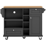 Modern Dining Trolley with Drawers, Cupboards and Open Shelving, Mobile Kitchen Cart with Wooden Worktop, 129L x 46W x 92H cm, Black