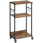 HOMCOM Stampante Tavolino Industriale 3 Livelli, Ruote e Ganci, Marrone Rustico.