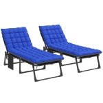 Outsunny Conjunto de 2 Espreguiçadeiras Dobráveis com Apoio de Cabeça, Almofadas, Bolso Lateral e Encosto Reclinável em 5 Posições Azul