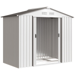 Outsunny Abrigo de Jardim 213x130x185cm Abrigo de Jardim Metálico de Exterior com 2 Portas Deslizantes e 4 Janelas Branco e Cinza
