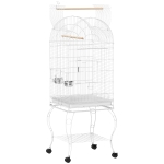 PawHut Jaula para Pájaros con Ruedas y Estante 51x51x153 cm con Parte Superior Abatible Comederos y Bandeja Extraíble Blanco
