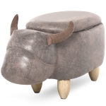 HOMCOM Tabouret Vache - Pouf Vachette - Pouf Taureau Coffre de Rangement 2 en 1 - Pieds Bois d'hévéa revêtement synthétique Aspect Daim Vieilli Marron