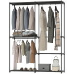 HOMCOM Armoire de rangement, penderie portable avec 3 barres de suspension et 4 étagères, 142 x 43 x 185 cm, noir