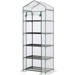 Outsunny Mini Serra da Giardino e Terrazza per Piante a 5 Ripiani in Acciaio con Copertura in PVC, 69x49x193 cm, Verde