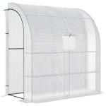 Outsunny Walk-In Lean to Wall Greenhouse with Windows and Doors, Outdoor Green House with 3 Tiers 4 Wired Shelves, 200L x 100W x 215Hcm, White
