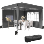 Outsunny Tonnelle de jardin exterieur 3x3m, tonnelle pliante avec parois latérales, protection UV 50+, sac de transport, gris