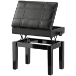 HOMCOM Banquette tabouret siège pour piano coffre intégré hauteur réglable bois hévéa assise revêtement synthétique noir