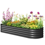 Outsunny Jardinière surélevée carré potager de jardin en acier modulable légumes, plantes, fleurs, dim. 195 x 62 x 30 cm gris