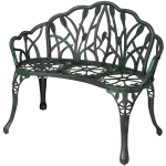 Outsunny Banc de jardin en aluminium moulé, banc extérieur 2 places avec dossier tulipe, assise florale, 99x57x78cm, vert antique