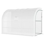 Outsunny Serre de Jardin adossée avec Étagères 3 Niveaux, Petite Serre de Balcon en Bâche PE 140 g/㎡ 300 x 150 x 213 cm, blanc