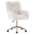 Draaibare bureaustoel in teddy-stof, in hoogte verstelbaar en trendy gouden metalen onderstel, 64x62x92.5 cm, Wit