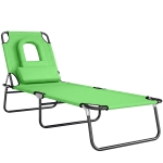 Outsunny Folding Sun Lounger with Face Hole, 4-Position Adjustable Backrest Garden Recliner Chair Sunbed, Outdoor Lounge Chair with 600 D Oxford Cloth Seat, Pillow for Beach, Green