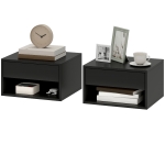 HOMCOM Lot de 2 tables de chevet murales, tables de nuit, tiroir, compartiment ouvert, plateau, 37 x 32 x 21 cm, noir