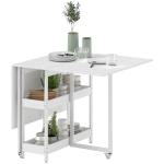 HOMCOM Table à manger pliante sur roulettes 4 personnes avec compartiments ouverts, pour petits espaces, salle à manger, blanc