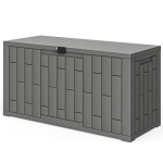 Outsunny Coffre de Rangement Extérieur 227 L Verrouillable avec Vérin à Gaz, Aspect Bois, 106,5x43x54,5cm, Gris